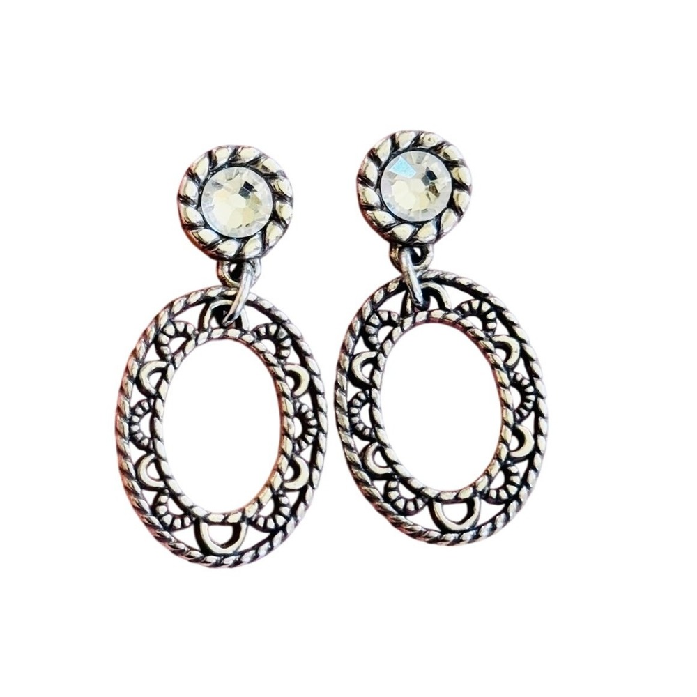 Brighton Townsend Earrings Oval Drop Dangle Swarovski Crystal Silver Pierced